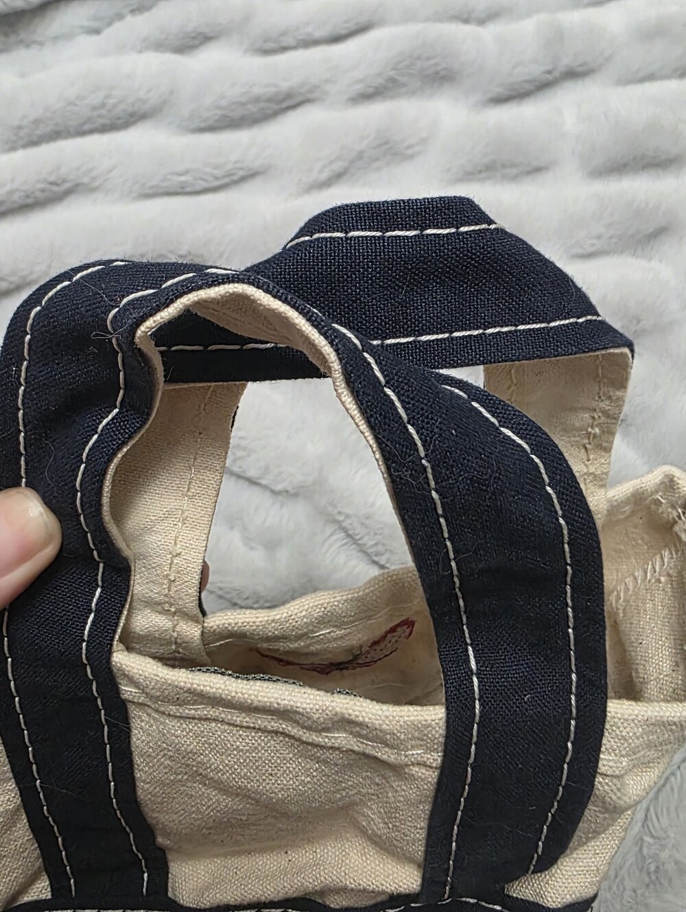 Vintage L.L.Bean Mini BOAT AND TOTE lawn chair Canvas Bag USA White Blue - Picture 7 of 11